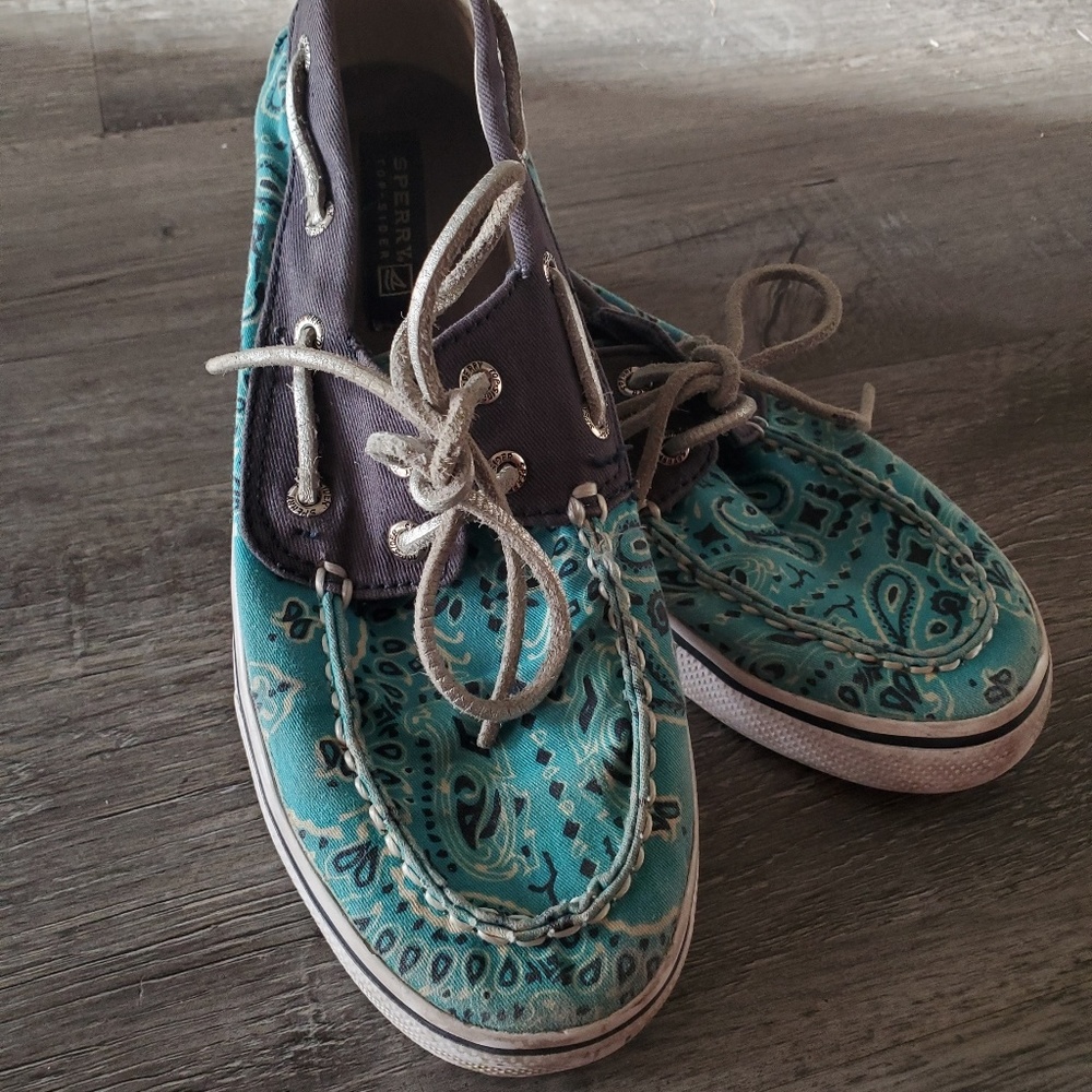Turquoise & Navy Paisley Print Sperry Boat Shoes